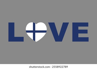 Love Word with Finland heart shape, Finland flag vector graphic, Finland country flag is a symbol of freedom, National Finland flag, vector illustration
