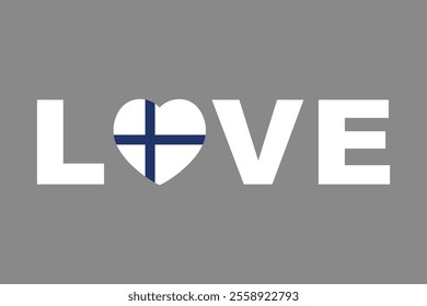 Love Word with Finland heart shape, Finland flag vector graphic, Finland country flag is a symbol of freedom, National Finland flag, vector illustration
