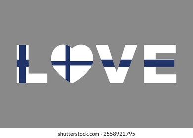 Love Word with Finland heart shape, Finland flag vector graphic, Finland country flag is a symbol of freedom, National Finland flag, vector illustration
