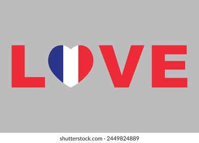 Love Word with France heart shape, France flag vector graphic, France country flag is a symbol of freedom, National France flag, vector illustration
