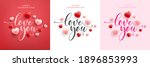 Love word hand drawn lettering and calligraphy with cute heart on red,white and pink background.Valentine