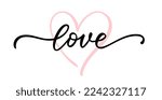 LOVE word hand drawn lettering. Modern calligraphy script love text. Vector illustration. Design for print on shirt, poster, banner. Pink color text on white background. Lovely print for tee shirt