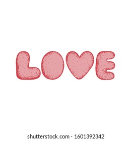 LOVE word hand drawn lettering. The letter V is depicted as a heart. Perfect for valentine’s day and wedding.