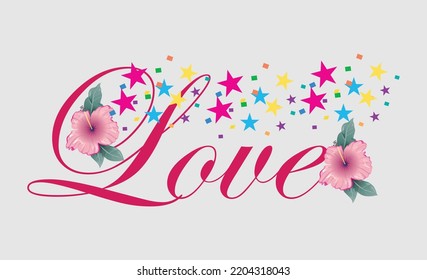 Love word hand drawn lettering and calligraphy with cute heart on red,white and pink background.Valentine's day template or background for Love