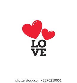 Love word hand drawn lettering with cute heart on red, and white background.Valentine's day template or background for Love and Valentine's day concept.