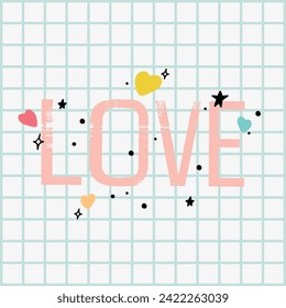 LOVE word hand drawn lettering. Glitch effect love text. Vector illustration. Design for print on shirt, poster, banner. Pink color text on white background. Lovely print for t-shirt