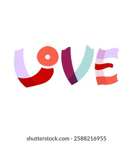 Love word hand drawn lettering. Symbol of affection, loyalty, kindness. Vector illustration, flat design