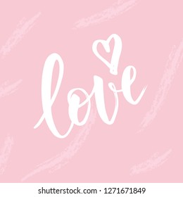 Love word hand lettering with heart. Vector. Typography. Girl, woman fashion banner, print, design. Great for logo, badge, icon, card, poster, invitation template. 