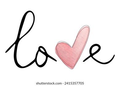 Love word. Hand written design. Modern caligraphy. Lovely print for card, poster banner. Great for Valentines day card. Romantic decoration.