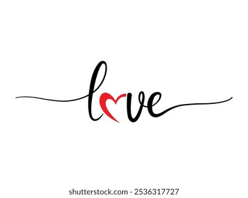 LOVE word hand-drawn lettering. Modern calligraphy script love text. Vector illustration. Love, heart, relationship. Phrase for Valentine's Day. Design for print on shirt, poster, banner, and card.