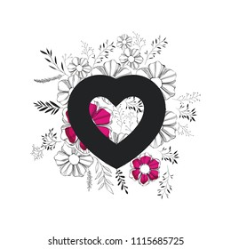 love word with handmade font and floral decoration