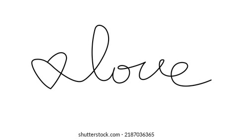 Love word, handwriting text isolated on white background. Simple outline lettering card template. Valentine's day celebration print. Romantic poster.
