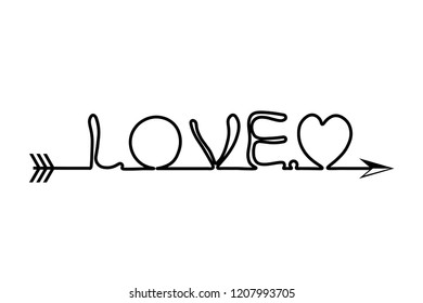 Love word and heart cartoon with arrow line