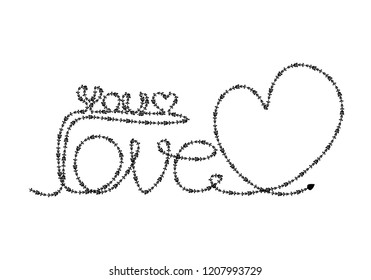 Love word and heart cartoon line