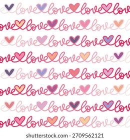 Palabra de amor y patrón de corazón sobre fondo blanco para el Vector romántico