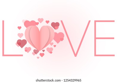 "Love" Word with Heart Shape Vector Design isolated with Pink Background