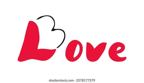 LOVE word with hearts hand drawn lettering. Script text. Vector illustration. Design for print on shirt, poster, banner. Lovely print for tee shirt