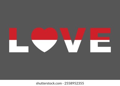 Love Word with Indonesia heart shape, Indonesia flag vector graphic, Indonesia country flag is a symbol of freedom, National Indonesia flag, vector illustration
