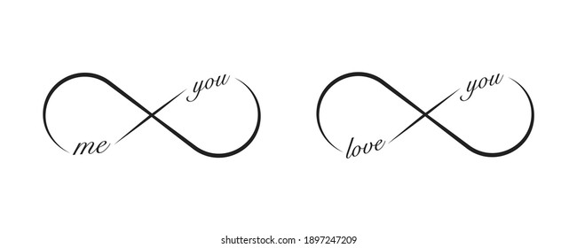  Love word with infinity sign . Set of Infinity symbols. Never ending concept.Valentine's day . 14 february. Vector illustration. 10 eps