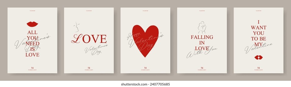 Love word lettering, calligraphy hand drawn heart. Valentine's day concept template, background. Card, poster, cover set. Modern design trendy minimal typography. Line drawing. Vector Illustration.