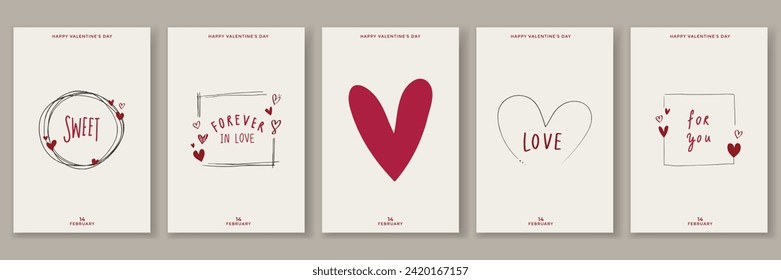 Letrado de palabras de amor, corazón dibujado a mano de caligrafía. Plantilla de concepto de San Valentín, fondo. Tarjeta, afiche, portada. Diseño moderno de diseño minimalista tipografía. Dibujo de línea. Ilustración vectorial.