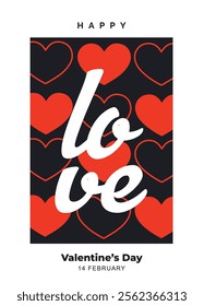 Love word lettering, calligraphy hand drawn heart. Happy Valentine's day concept template, background, Card, poster, cover. Modern design trendy minimal typography. Vector Illustration.