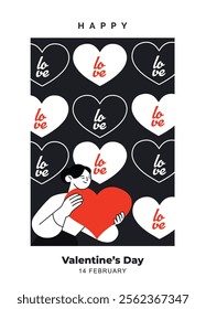 Love word lettering, calligraphy hand drawn hearts. Happy Valentine's day concept template Design, background, Card, poster, cover. Modern design trendy minimal typography. Vector Illustration.