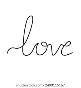 Love Word Lettering. Hand drawn, one line. Callygraphy thin line. Vector