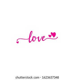 Love Word Lettering. Modern Calligraphy Script Love Text. Vector Illustration. Design For Print On Shirt, Poster, Banner. Pink Color Text On White Background. Lovely Print For Tee Shirt