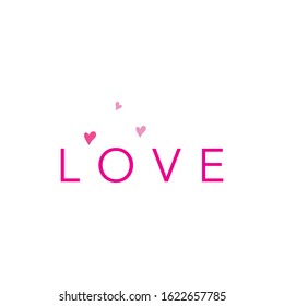 Love word lettering. Vector illustration. Pink color text on white background. 