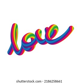 Love word in LGBT rainbow colors on a white background. Vector design element for Social Post, Logo. LGBT rights.
