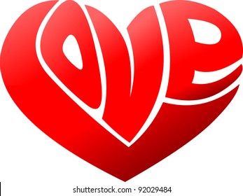 Love word made in shape of a heart. Valentine theme.