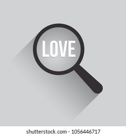 Love Word Magnifying Glass. Vector illustration