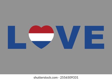 Love Word with Netherlands heart shape, Netherlands flag vector graphic, Netherlands country flag is a symbol of freedom, National Netherlands flag, vector illustration
