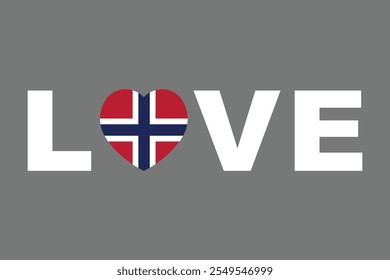 Palavra do Amor com forma de coração de Noruega, gráfico vetorial da bandeira de Noruega, bandeira de país de Noruega é um símbolo de liberdade, bandeira nacional da Noruega, ilustração vetorial
