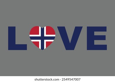 Palavra do Amor com forma de coração de Noruega, gráfico vetorial da bandeira de Noruega, bandeira de país de Noruega é um símbolo de liberdade, bandeira nacional da Noruega, ilustração vetorial
