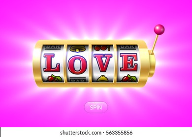 Love word on gold slot machine vector illustration. 