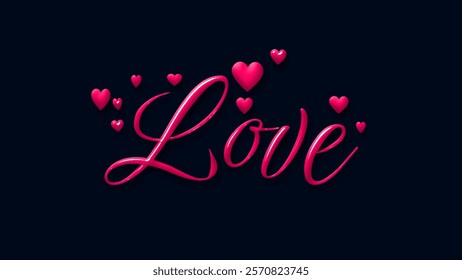 Love word on pink hand drawn lettering and calligraphy with cute hearts on background.Valentine's day template or background for Love and Valentine's day concept