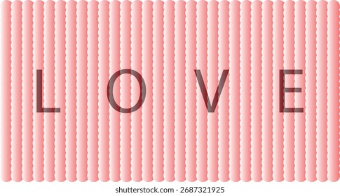  LOVE Word auf gestreiftem Hintergrund. Valentinstag-Konzept. Abstrakter rosafarbener Streifen Hintergrund.