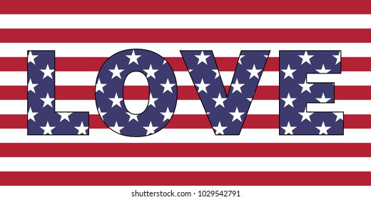 Love word on USA flag