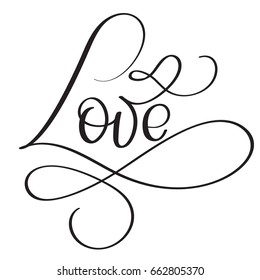 Love word on white background. Hand drawn Calligraphy lettering Vector illustration Valentine's Day