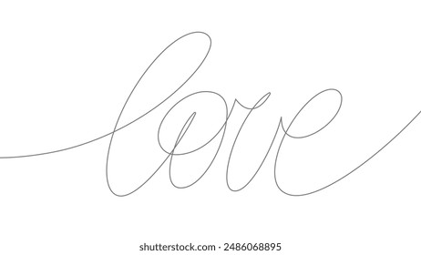 Love word. One continuous line minimalist art drawing style. Vector Black lines on a white background.