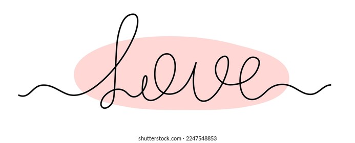 Love word one-line continuous contour,hand-drawn romantic text design for Valentine's Day.Calligraphy motivational quote, handwriting lettering.Editable stroke.Isolated.Vector illustration