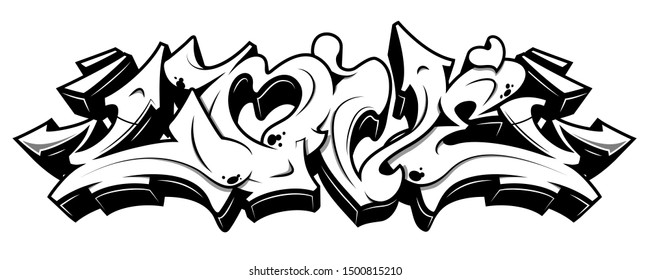 Love word in readable graffiti style. Black line isolated on white background