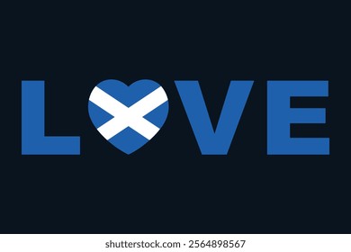 Love Word with Scotland heart shape, Scotland flag vector graphic, Scotland country flag is a symbol of freedom, National Scotland flag, vector illustration
