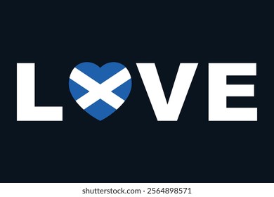 Love Word with Scotland heart shape, Scotland flag vector graphic, Scotland country flag is a symbol of freedom, National Scotland flag, vector illustration
