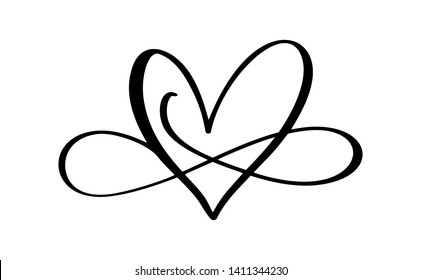 Love word In the sign of infinity. Sign on postcard to Valentines day, wedding print. Vector calligraphy and lettering illustration isolated on a white background