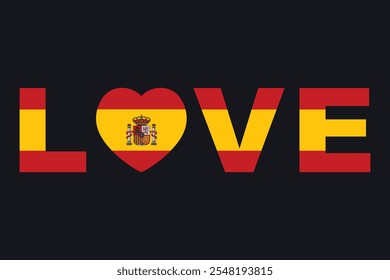 Love Word with Spain heart shape, Spain flag vector graphic, Spain country flag is a symbol of freedom, National Spain flag, vector illustration
