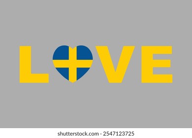 Love Word mit Schweden Herzform, Schweden Flagge Vektorgrafik, Schweden Landesflagge ist ein Symbol der Freiheit, Nationale Schweden Flagge, Vektorgrafik
