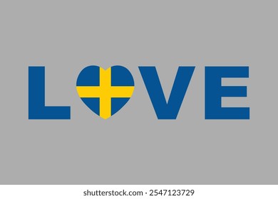 Love Word mit Schweden Herzform, Schweden Flagge Vektorgrafik, Schweden Landesflagge ist ein Symbol der Freiheit, Nationale Schweden Flagge, Vektorgrafik
